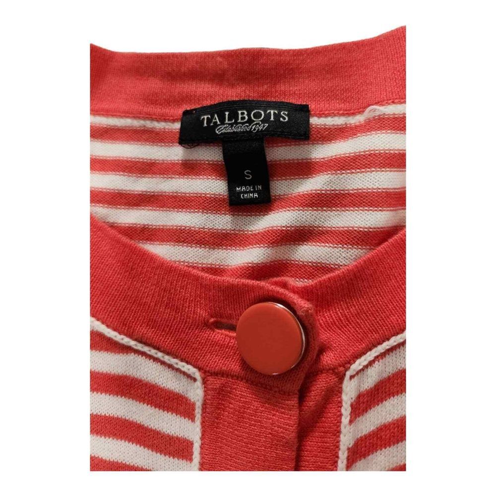 EUC Talbots Orange Off White Stripes Cardigan Sz Small Preppy Pockets Buttons - Picture 3 of 8